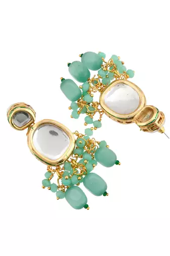 Green beaded gold necklace & earrings set for women