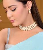 Triple layer pearl necklace & earrings set for women