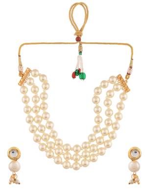 Triple layer pearl necklace & earrings set for women 2