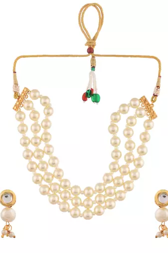 Triple layer pearl necklace & earrings set for women
