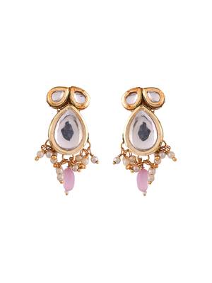 Pink beaded mirror pendant necklace & earrings set 4