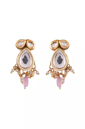 Pink beaded mirror pendant necklace & earrings set