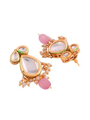 Pink beaded mirror pendant necklace & earrings set 5