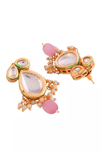 Pink beaded mirror pendant necklace & earrings set
