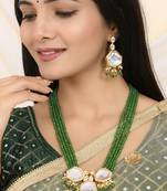 Green beaded mirror pendant necklace & earrings set for women