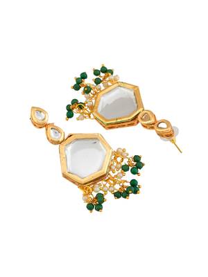 Green beaded mirror pendant necklace & earrings set for women 4