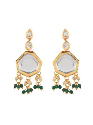 Green beaded mirror pendant necklace & earrings set for women 5