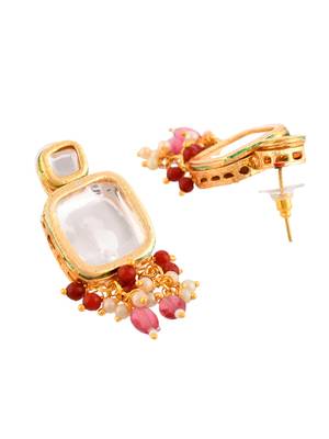 Red & pink beaded gold necklace & earrings set 4