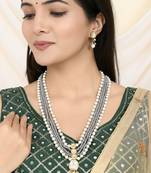 multi-strand pearl & grey bead necklace with matching earrings