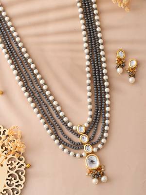 multi-strand pearl & grey bead necklace with matching earrings 2