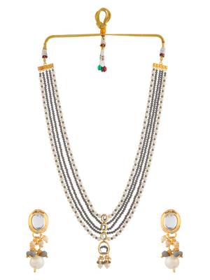 multi-strand pearl & grey bead necklace with matching earrings 3