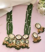 Green beaded kundan necklace & earrings set for women