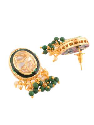Green beaded kundan necklace & earrings set for women 3