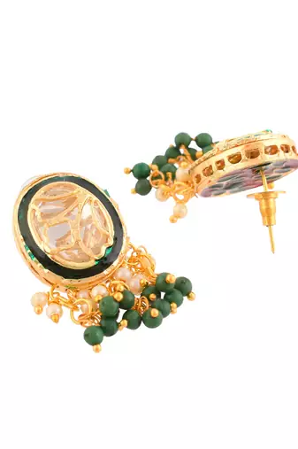 Green beaded kundan necklace & earrings set for women