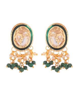 Green beaded kundan necklace & earrings set for women 4