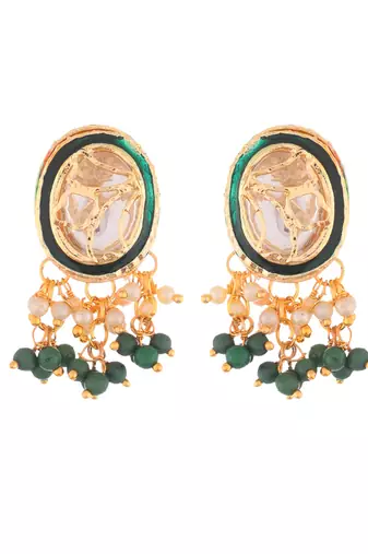 Green beaded kundan necklace & earrings set for women