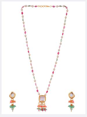Long layered multi beaded kundan with pearl jewellery set 3