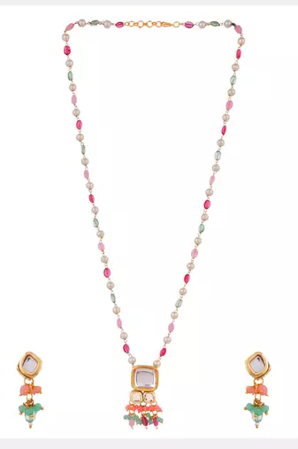 Long layered multi beaded kundan with pearl jewellery set