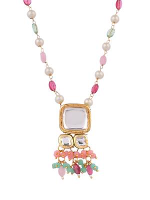 Long layered multi beaded kundan with pearl jewellery set 4