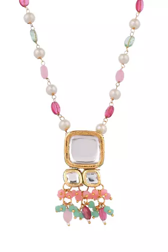 Long layered multi beaded kundan with pearl jewellery set