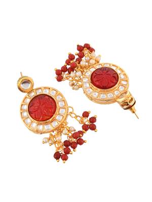 Multi-strand pearl & red bead necklace with earrings 4
