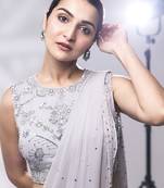 Lilac georgette plain saree with embroidered blouse