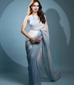 Light blue organza plain saree with embroidered blouse & belt