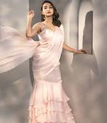 White satin plain saree with embroidered blouse