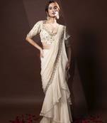 White organza plain saree with embroidered blouse