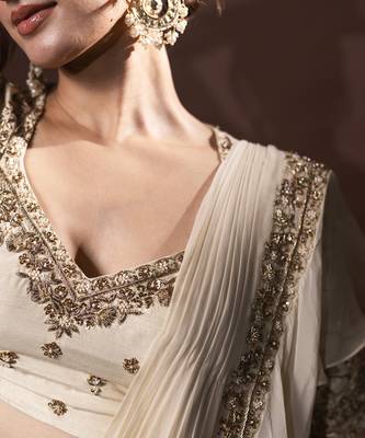 White organza plain saree with embroidered blouse 2