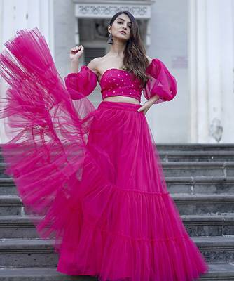 pink net plain Lehenga 1