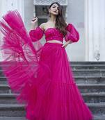 pink net plain Lehenga