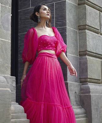 pink net plain Lehenga 2