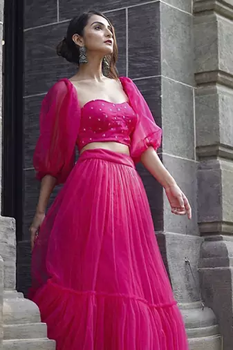 pink net plain Lehenga