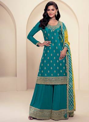  green chinon straight suit for women ethnic wear 1