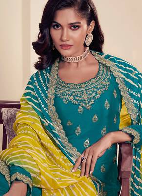  green chinon straight suit for women ethnic wear 2