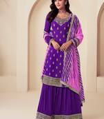 designer purple chinon straight suit for women ethnic wear