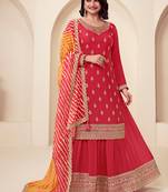  red chinon straight suit for women ethnic wear
