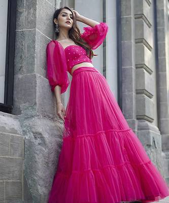 pink net plain Lehenga 3