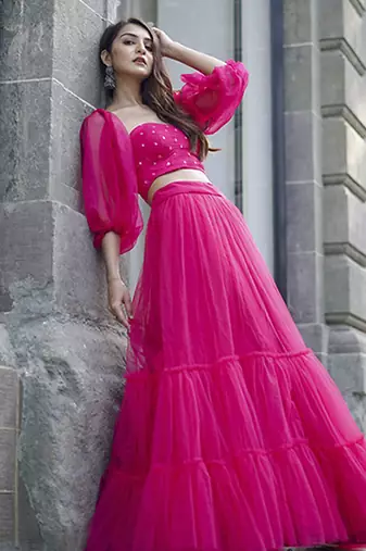 pink net plain Lehenga