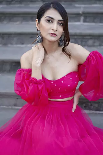 pink net plain Lehenga