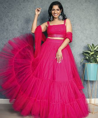 pink net plain Lehenga 1