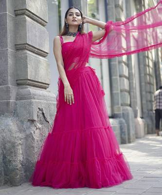 pink net plain Lehenga 2