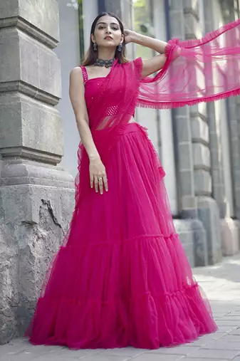 pink net plain Lehenga