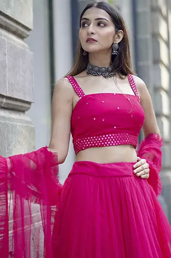pink net plain Lehenga