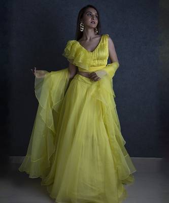 yellow organza plain Lehenga 1