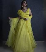 yellow organza plain Lehenga