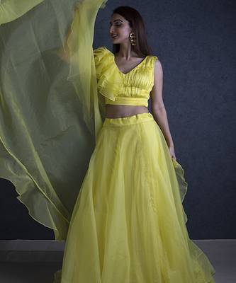 yellow organza plain Lehenga 3