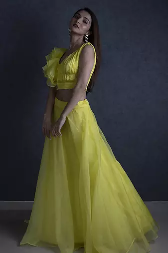 yellow organza plain Lehenga