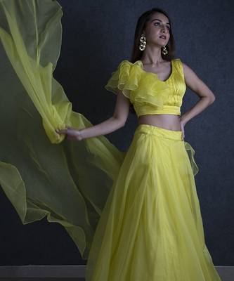 yellow organza plain Lehenga 5